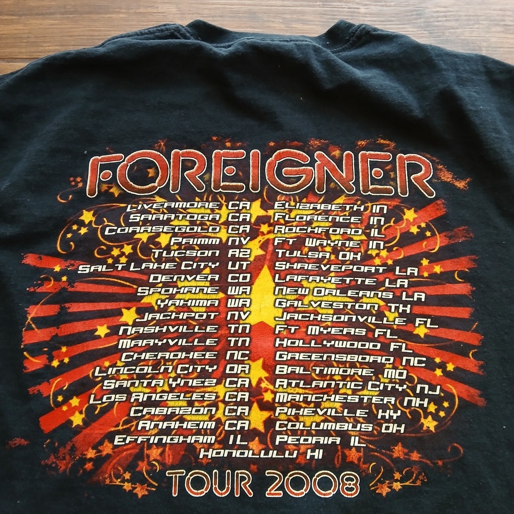 Foreigner Shirt Mens Medium Black Gildan Tour 2008 Band Graphic Short Sleeve - Picture 7 of 8